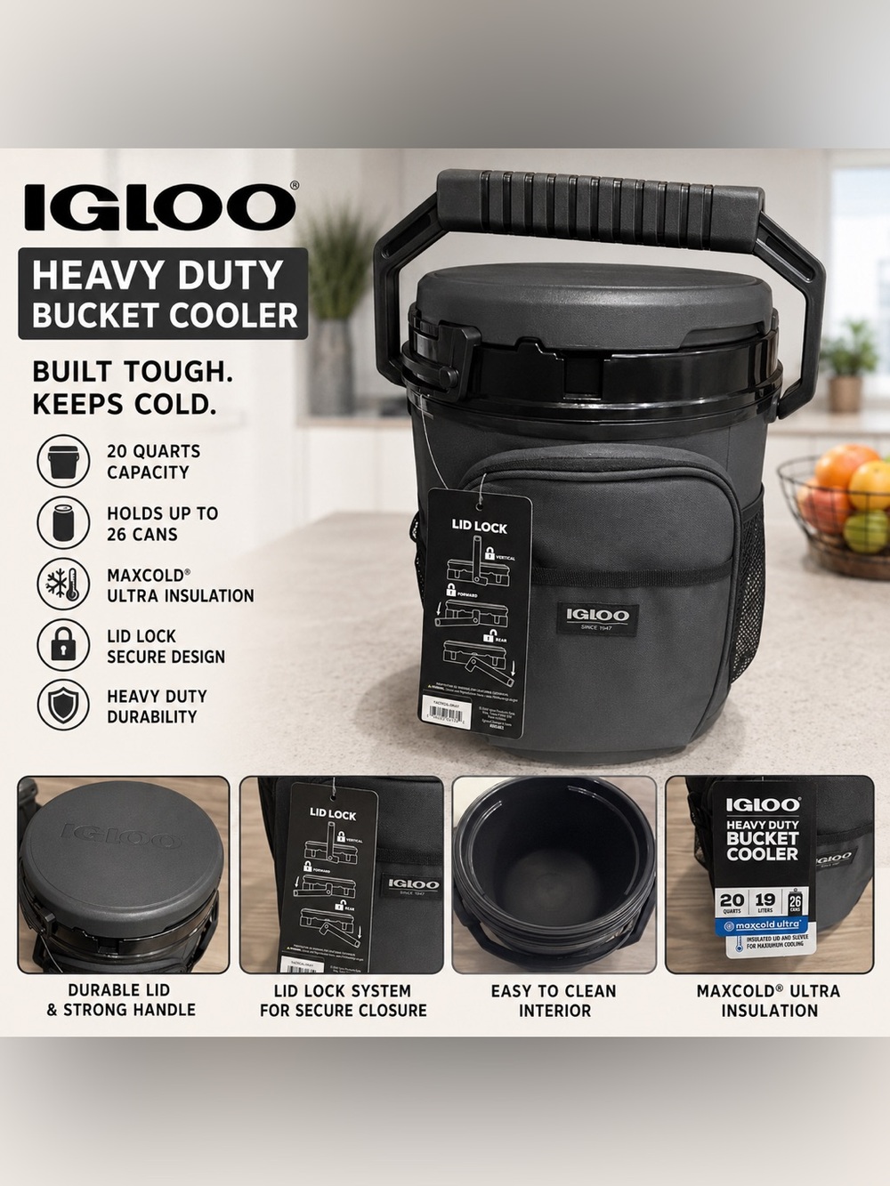 Igloo Tactical Gray Bucket Cooler with Black Trim